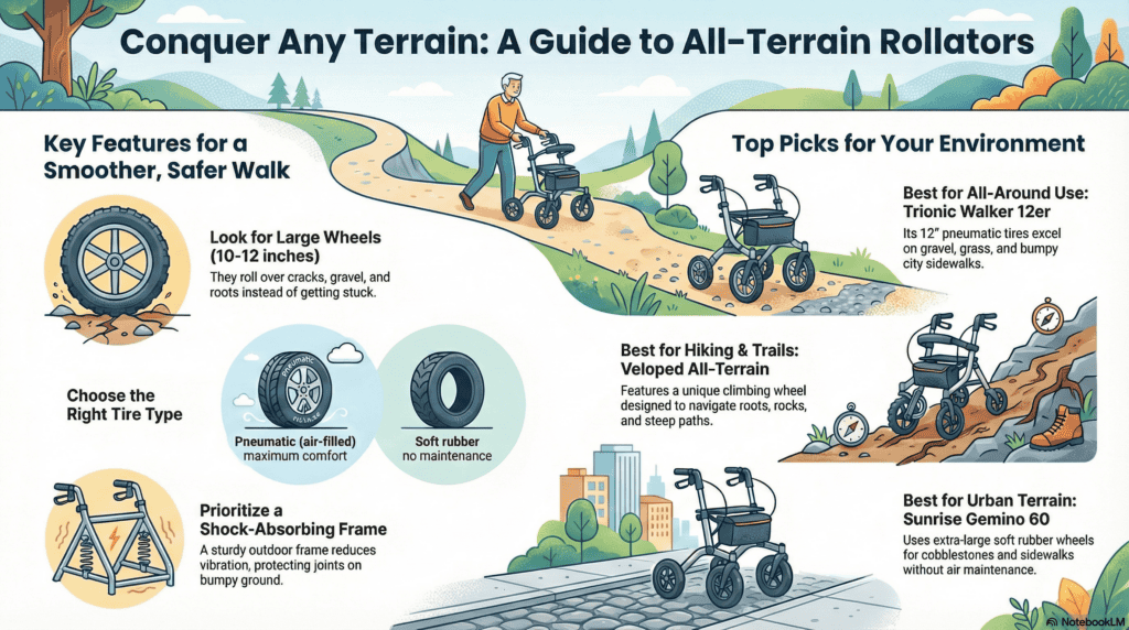 Best All-Terrain & Off-Road Rollators for Seniors (2026): Gravel, Grass & Sidewalks 1 8 Best All-Terrain Rollators for Gravel, Grass, and Uneven Sidewalks (2025)