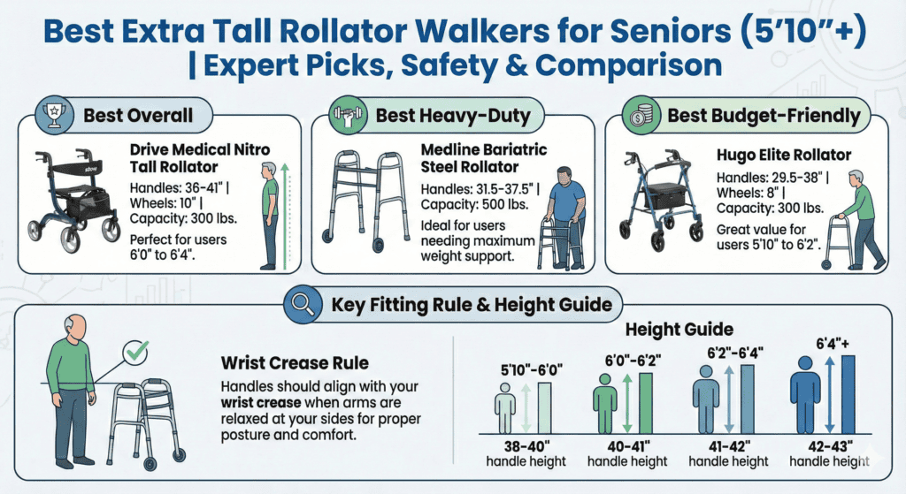 Best Extra Tall Rollator Walkers for Seniors (5'10"+)