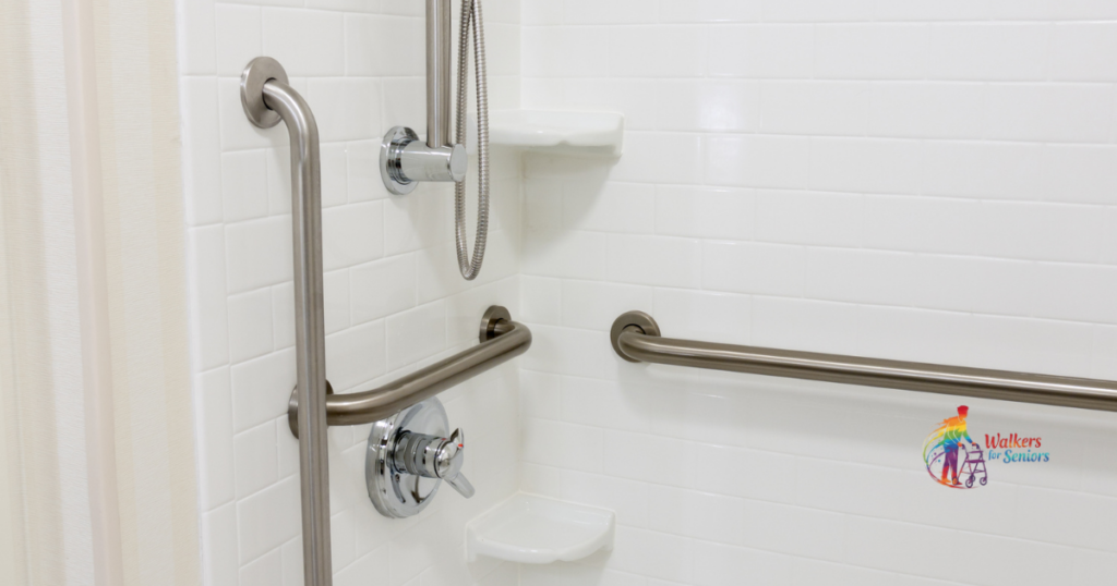 Best Shower Chairs for Seniors: 6 Chairs and Stools Compared 1 Accessible bathroom with a safety grab bar, where a shower chair helps seniors bathe safely