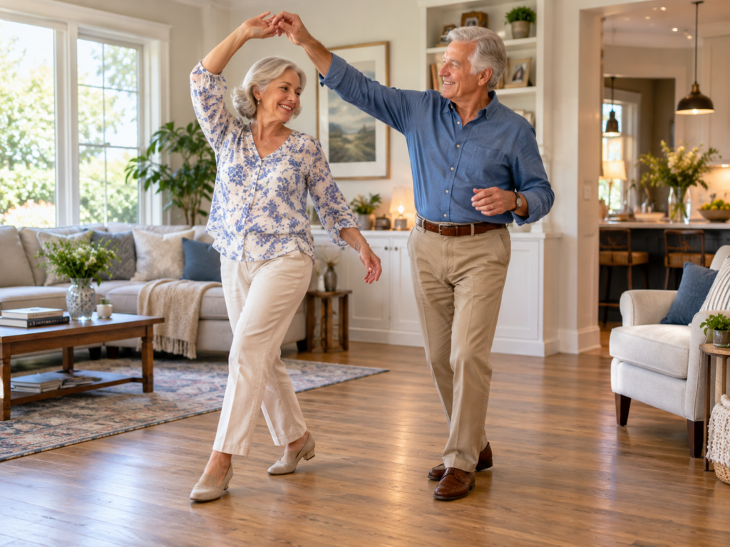 Older couple dancing, a good sign of steady everyday balance