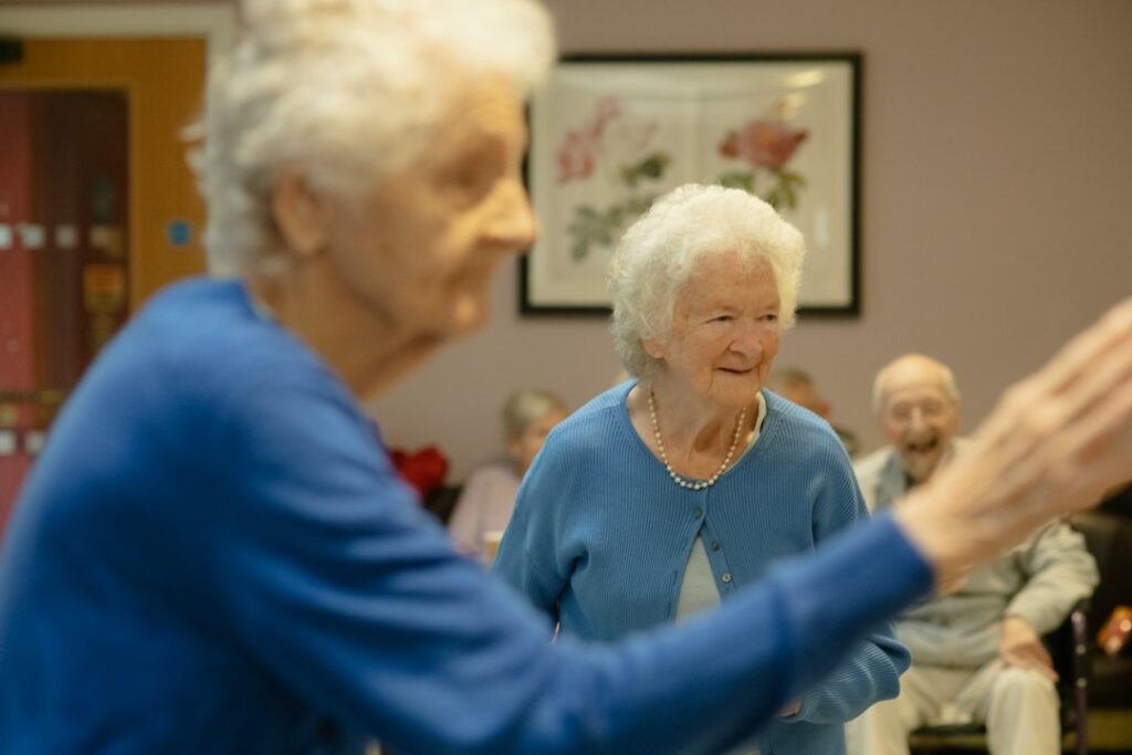 Older adults taking part in a group balance and mobility activity